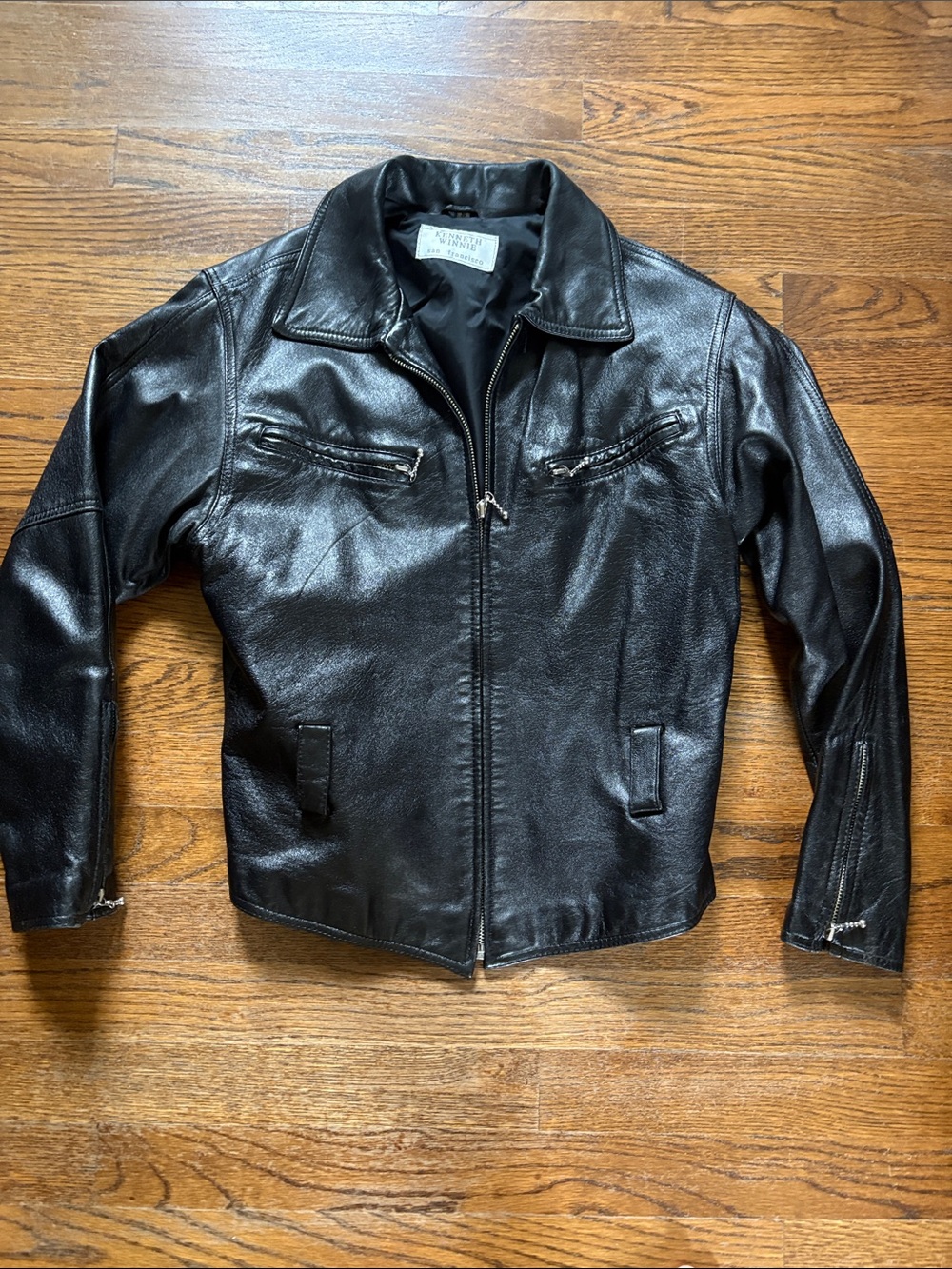 Vintage Kenneth Winnie San Francisco 100% black leather Moto jacket Sz S